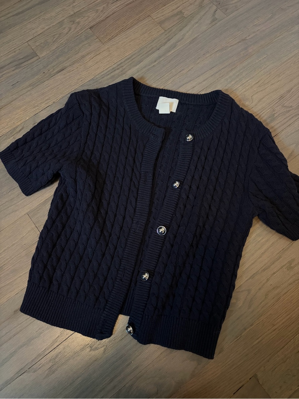 H&M Navy Cable-Knit Short-Sleeve Cardigan